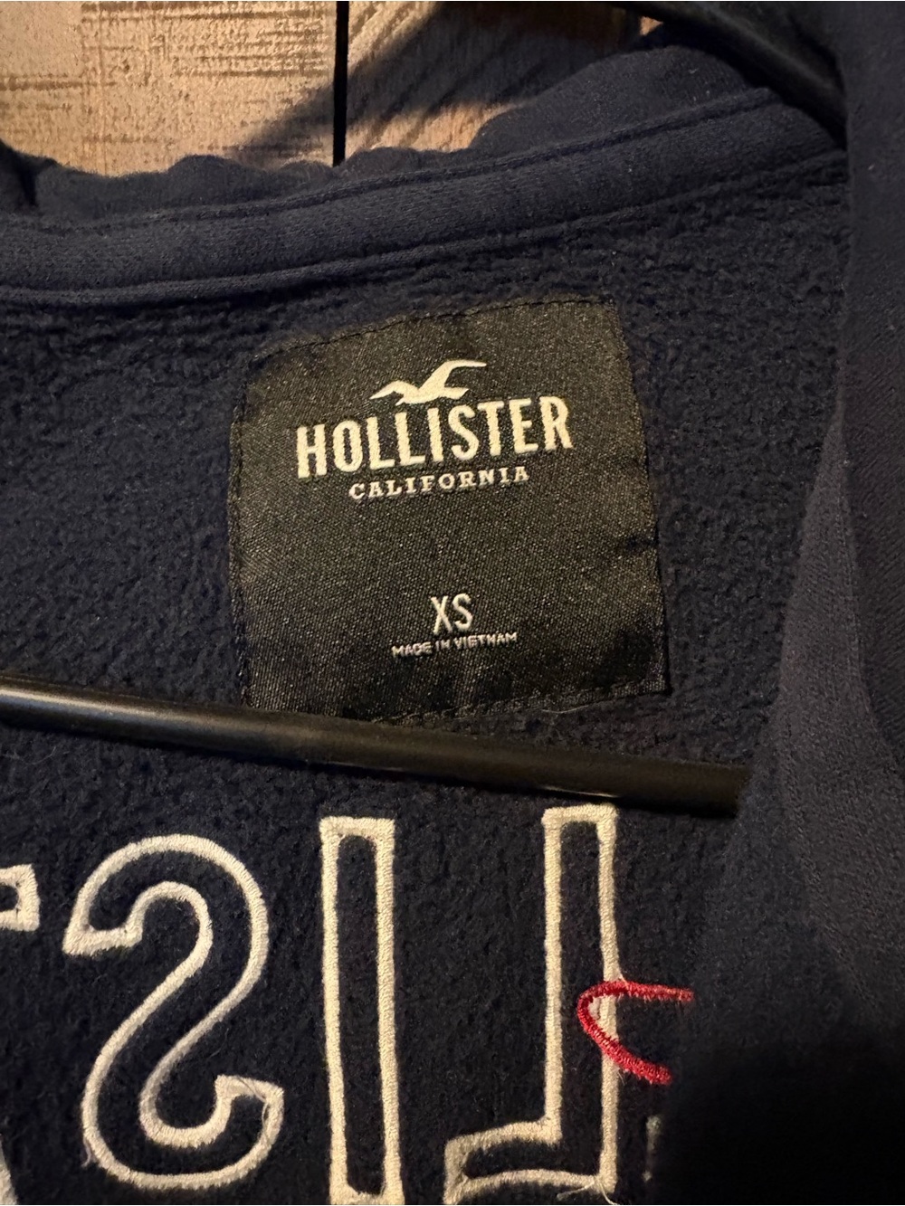 Hollister Navy Full-Zip Hoodie with Sleeve Lettering - Picture 2 of 3